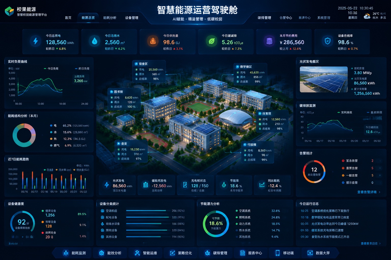 校果能源智慧能源运营驾驶舱产品概念界面